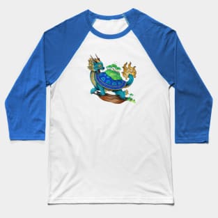 Blue Asian Turtle Dragon Baseball T-Shirt